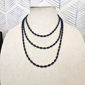 Candy Shop Charleston Rice Bead 60" Necklace True Navy Blue